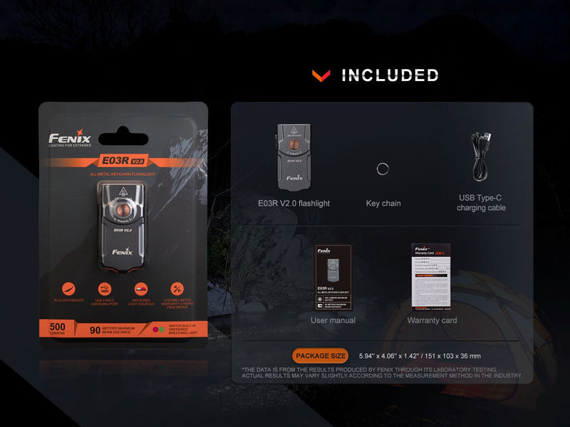 Laden Sie das Bild in Galerie -Viewer, Fenix E03R V2.0 Schlüsselanhänger-Taschenlampe aus Metall, 500 Lumen