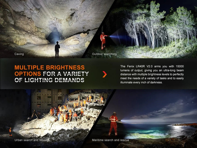 Laden Sie das Bild in Galerie -Viewer, Fenix LR40R V2.0 Superhelle Hochleistungs-Suchlampe mit Spot- und Flutlichtfunktion, 15000 Lumen