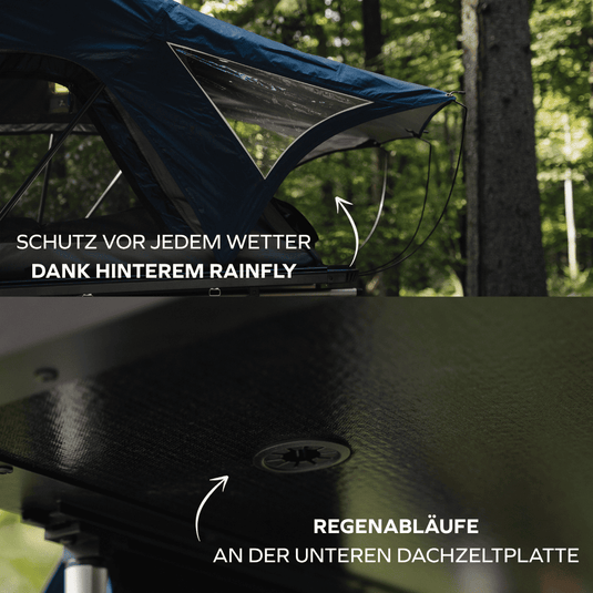 Family-Loft 2.0 Rainfly und Regenabläufe an der Dachzeltplatte