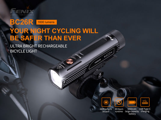 SET, Limitierte Promotion 2025 - Fenix BC26R ultrastarkes wiederaufladbares Fahrradlicht, 1600 Lumen + GRATIS Fenix BC05R V2.0 Rücklicht, 15 Lumen