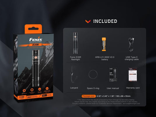 Fenix E35R High-Performance EDC-Taschenlampe, 3100 Lumen, Verpackung geöffnet