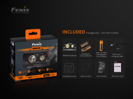 Fenix HM65R Tri-Proof Magnesium Stirnlampe mit dualer Lichtquellen, 1400 Lumen