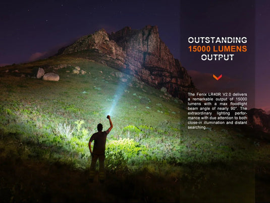 Fenix LR40R V2.0 Superhelle Hochleistungs-Suchlampe mit Spot- und Flutlichtfunktion, 15000 Lumen