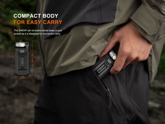 Fenix SW05R-RED kompakte Taschenlampe mit weißem und rotem Licht, 150 Lumen (Weißlicht)