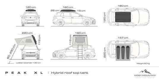 MOBY MOUNTAIN Peak XL 3-Personen Hybrid-Dachzelt