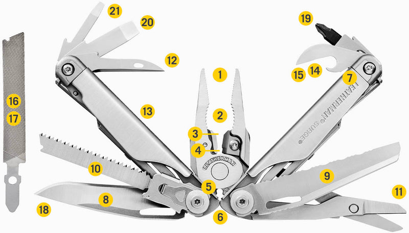 Laden Sie das Bild in Galerie -Viewer, Leatherman Surge Multitool - Werkzeuguebersicht
